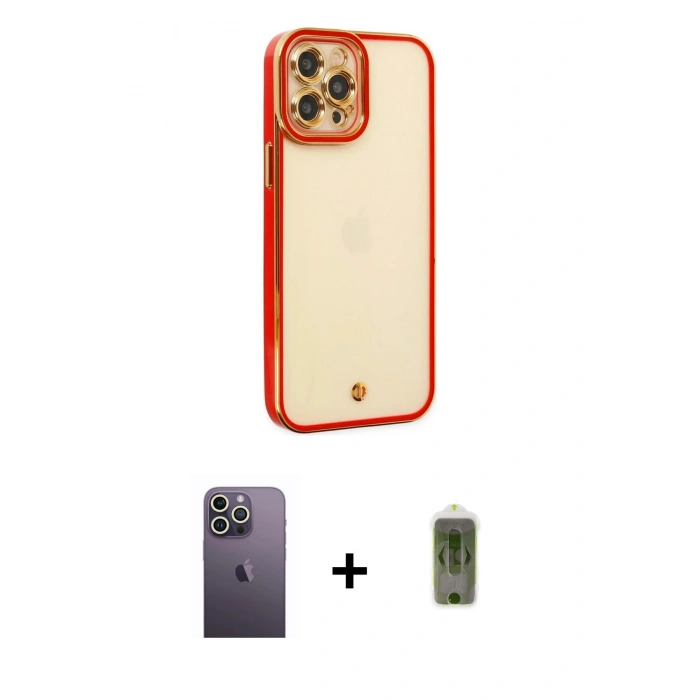 MARSİLYAN™- iPhone 12 Pro Max Kılıf Çekirdek Klasik Serisi - Siyah Joko Magic 5D Hayalet Cam + Neon Fosforlu Kamera Lens - BZ