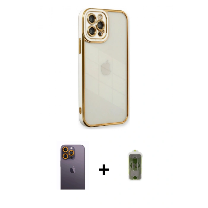 MARSİLYAN™- iPhone 12 Pro Max Kılıf Çekirdek Klasik Serisi - Siyah Joko Magic 5D Hayalet Cam + Neon Fosforlu Kamera Lens - SI