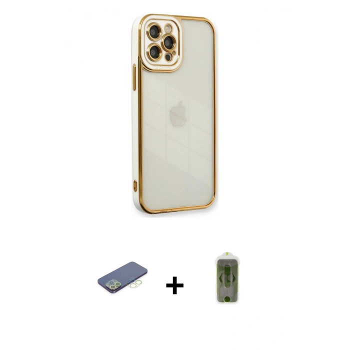 MARSİLYAN™- iPhone 12 Pro Max Kılıf Çekirdek Klasik Serisi - Siyah Joko Magic 5D Hayalet Cam + Renkli Kamera Lens Koruma Cam - YL