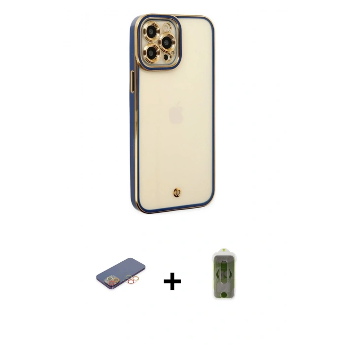 MARSİLYAN™- iPhone 12 Pro Max Kılıf Çekirdek Klasik Serisi - Siyah Joko Magic 5D Hayalet Cam + Renkli Kamera Lens Koruma Cam - TU