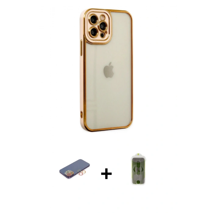 MARSİLYAN™- iPhone 12 Pro Max Kılıf Çekirdek Klasik Serisi - Siyah Joko Magic 5D Hayalet Cam + Renkli Kamera Lens Koruma Cam - TU