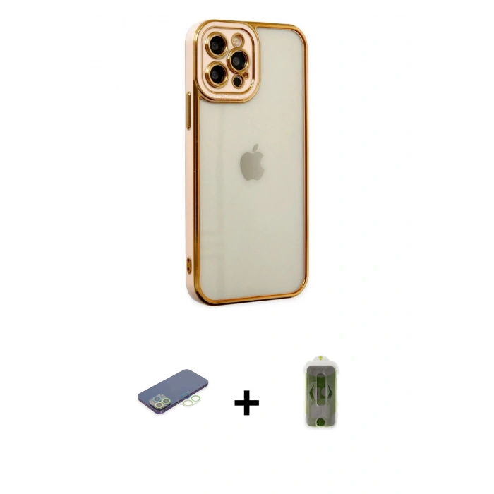 MARSİLYAN™- iPhone 12 Pro Max Kılıf Çekirdek Klasik Serisi - Siyah Joko Magic 5D Hayalet Cam + Renkli Kamera Lens Koruma Cam - YL