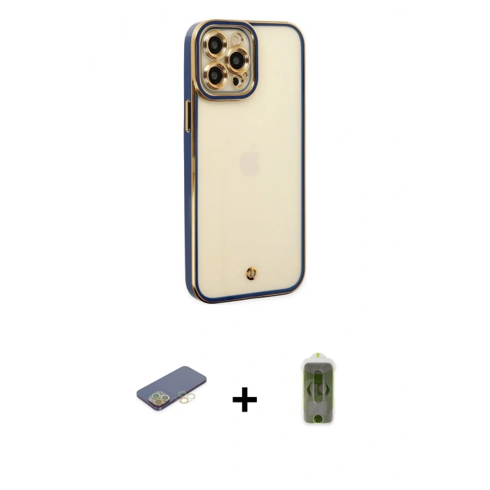 MARSİLYAN™- iPhone 12 Pro Max Kılıf Çekirdek Klasik Serisi - Siyah Joko Magic 5D Hayalet Cam + Sarı Renkli Kamera Lens Koruma Cam