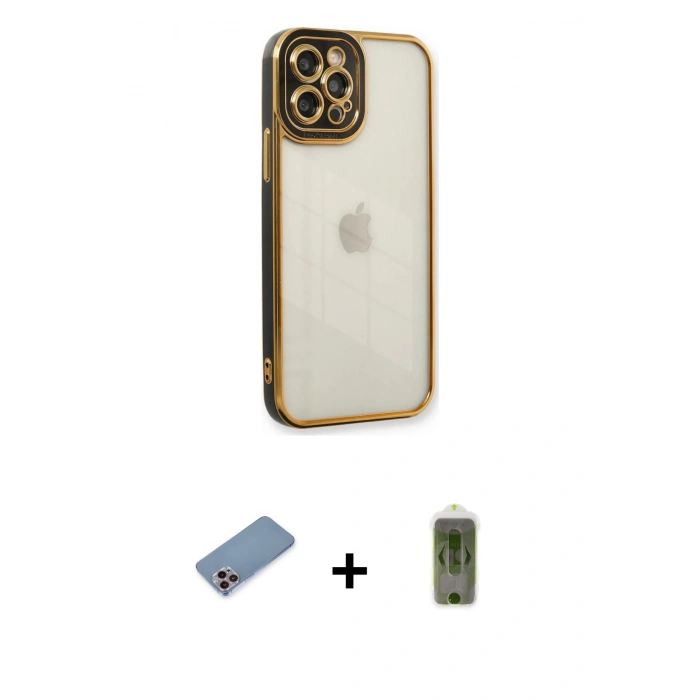 MARSİLYAN™- iPhone 12 Pro Max Kılıf Çekirdek Klasik Serisi - Siyah Joko Magic 5D Hayalet Cam + Shine Kamera Lens Koruma Cam - PE
