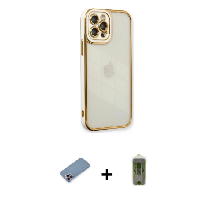 MARSİLYAN™- iPhone 12 Pro Max Kılıf Çekirdek Klasik Serisi - Siyah Joko Magic 5D Hayalet Cam + Shine Kamera Lens Koruma Cam - PE