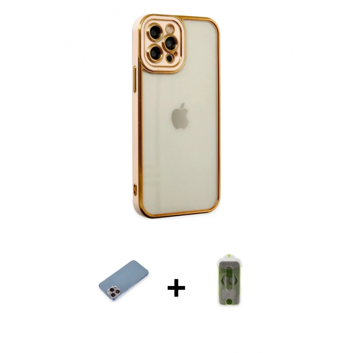 MARSİLYAN™- iPhone 12 Pro Max Kılıf Çekirdek Klasik Serisi - Siyah Joko Magic 5D Hayalet Cam + Shine Kamera Lens Koruma Cam - PE