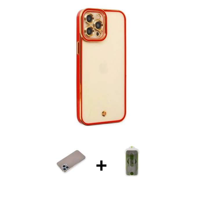 MARSİLYAN™- iPhone 12 Pro Max Kılıf Çekirdek Klasik Serisi - Siyah Joko Magic 5D Hayalet Cam + Sierra Blue Shine Kamera Lens Koruma Cam