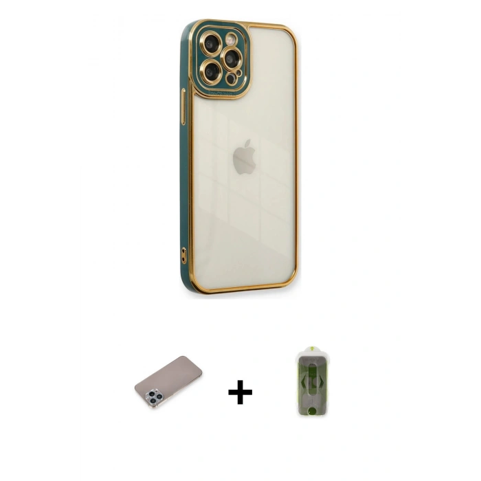 MARSİLYAN™- iPhone 12 Pro Max Kılıf Çekirdek Klasik Serisi - Siyah Joko Magic 5D Hayalet Cam + Sierra Blue Shine Kamera Lens Koruma Cam