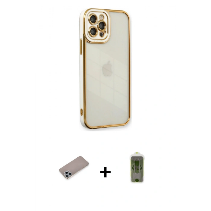 MARSİLYAN™- iPhone 12 Pro Max Kılıf Çekirdek Klasik Serisi - Siyah Joko Magic 5D Hayalet Cam + Sierra Blue Shine Kamera Lens Koruma Cam