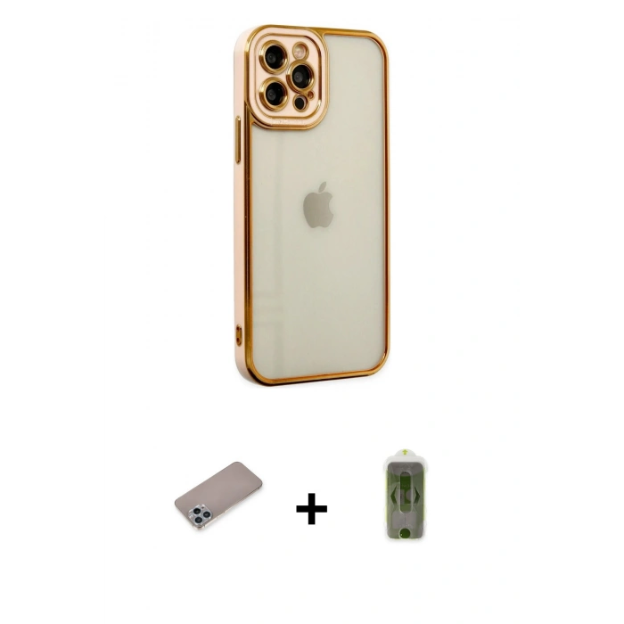 MARSİLYAN™- iPhone 12 Pro Max Kılıf Çekirdek Klasik Serisi - Siyah Joko Magic 5D Hayalet Cam + Sierra Blue Shine Kamera Lens Koruma Cam