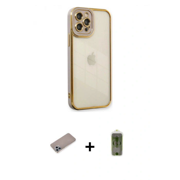 MARSİLYAN™- iPhone 12 Pro Max Kılıf Çekirdek Klasik Serisi - Siyah Joko Magic 5D Hayalet Cam + Sierra Blue Shine Kamera Lens Koruma Cam