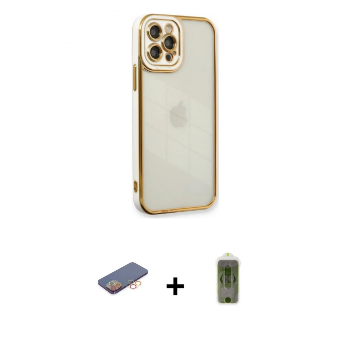 MARSİLYAN™- iPhone 12 Pro Max Kılıf Çekirdek Klasik Serisi - Siyah Joko Magic 5D Hayalet Cam + Renkli Kamera Lens Koruma Cam - TU