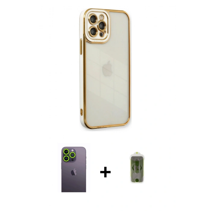 MARSİLYAN™- iPhone 12 Pro Max Kılıf Çekirdek Klasik Serisi - Siyah Joko Magic 5D Hayalet Cam + Neon Fosforlu Kamera Lens - YL