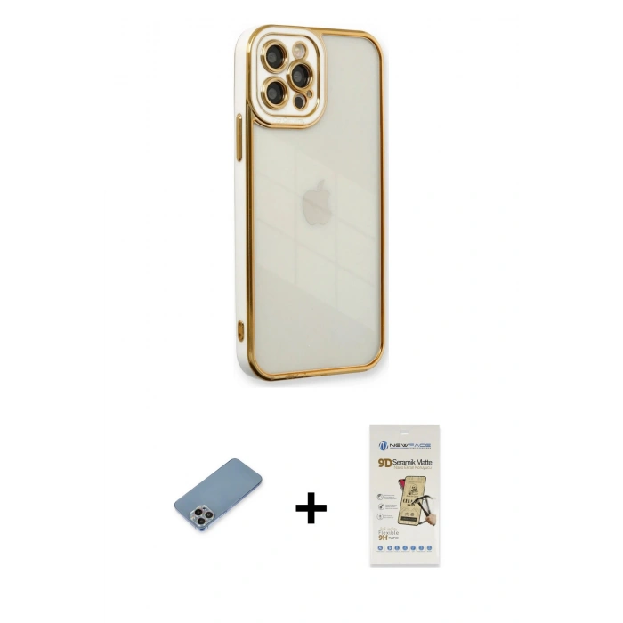 MARSİLYAN™- iPhone 12 Pro Max Kılıf Çekirdek Klasik Serisi - Siyah Mat Seramik Nano Ekran Koruyucu + Shine Kamera Lens Koruma Cam - GI