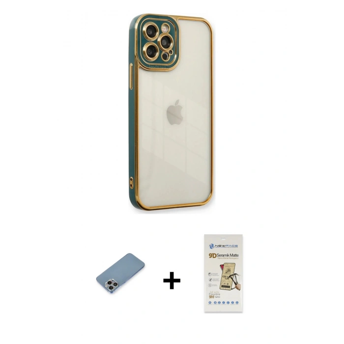 MARSİLYAN™- iPhone 12 Pro Max Kılıf Çekirdek Klasik Serisi - Siyah Mat Seramik Nano Ekran Koruyucu + Shine Kamera Lens Koruma Cam - GI