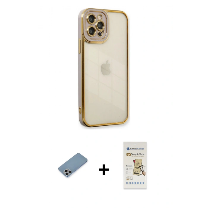 MARSİLYAN™- iPhone 12 Pro Max Kılıf Çekirdek Klasik Serisi - Siyah Mat Seramik Nano Ekran Koruyucu + Shine Kamera Lens Koruma Cam - GI