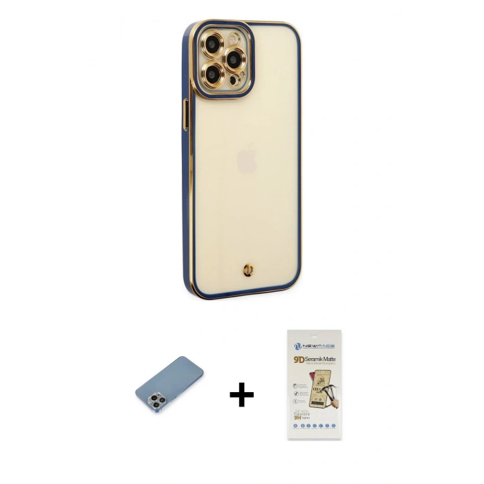 MARSİLYAN™- iPhone 12 Pro Max Kılıf Çekirdek Klasik Serisi - Siyah Mat Seramik Nano Ekran Koruyucu + Shine Kamera Lens Koruma Cam - GI