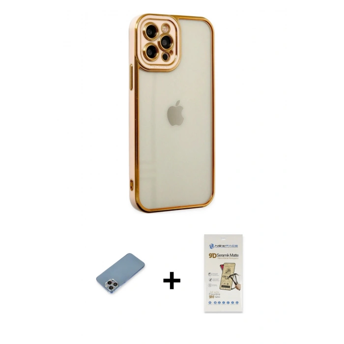 MARSİLYAN™- iPhone 12 Pro Max Kılıf Çekirdek Klasik Serisi - Siyah Mat Seramik Nano Ekran Koruyucu + Shine Kamera Lens Koruma Cam - GI