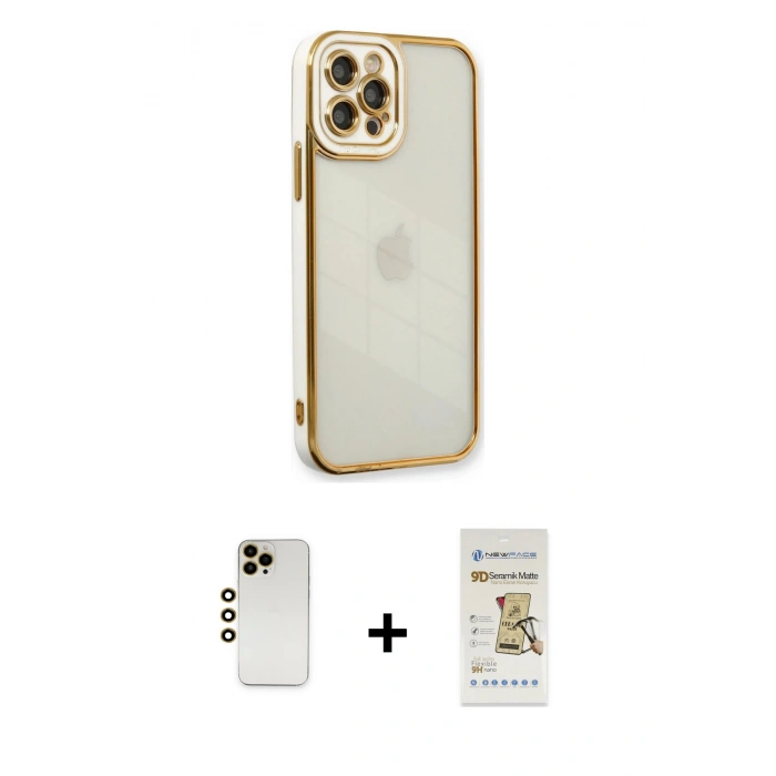 MARSİLYAN™- iPhone 12 Pro Max Kılıf Çekirdek Klasik Serisi - Siyah Mat Seramik Nano Ekran Koruyucu + Shine Kamera Lens - GD