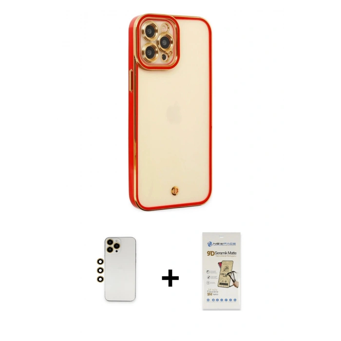 MARSİLYAN™- iPhone 12 Pro Max Kılıf Çekirdek Klasik Serisi - Siyah Mat Seramik Nano Ekran Koruyucu + Shine Kamera Lens - GD