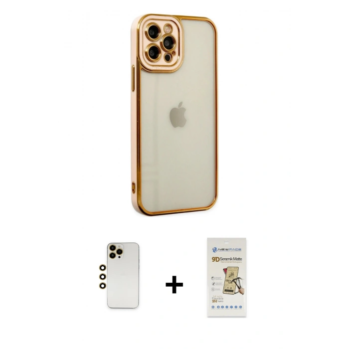MARSİLYAN™- iPhone 12 Pro Max Kılıf Çekirdek Klasik Serisi - Siyah Mat Seramik Nano Ekran Koruyucu + Shine Kamera Lens - GD