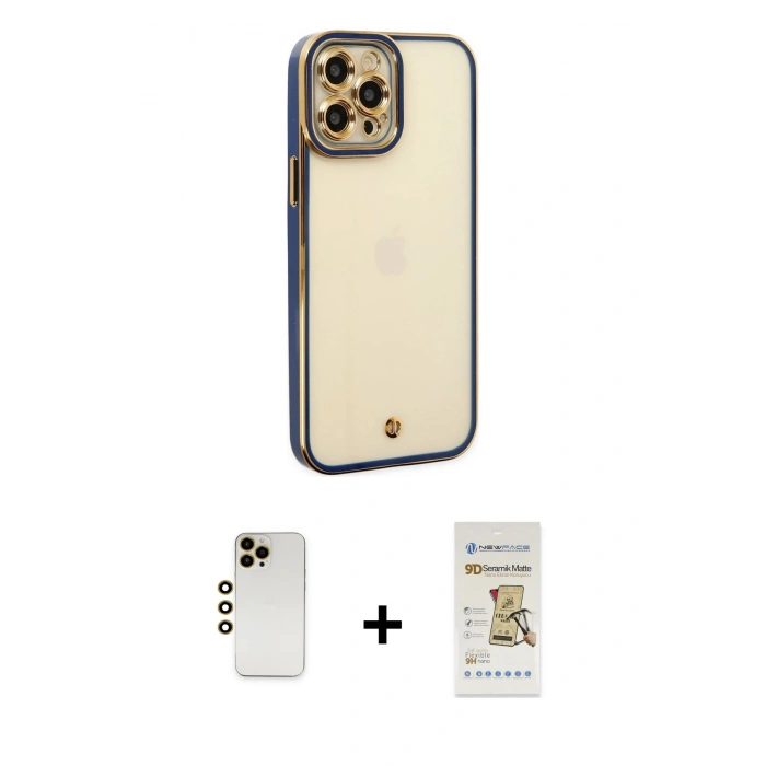 MARSİLYAN™- iPhone 12 Pro Max Kılıf Çekirdek Klasik Serisi - Siyah Mat Seramik Nano Ekran Koruyucu + Shine Kamera Lens - GD