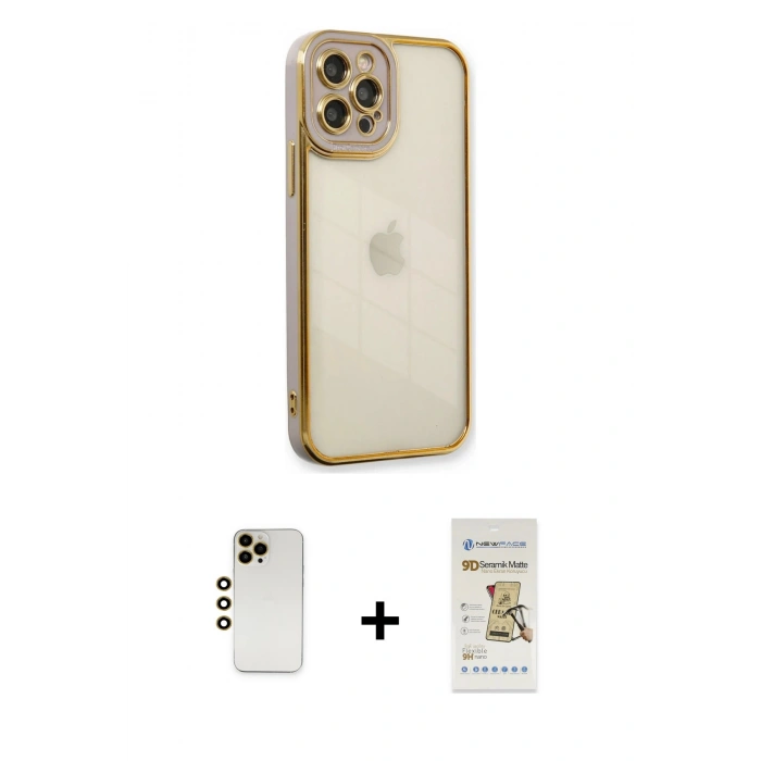 MARSİLYAN™- iPhone 12 Pro Max Kılıf Çekirdek Klasik Serisi - Siyah Mat Seramik Nano Ekran Koruyucu + Shine Kamera Lens - GD