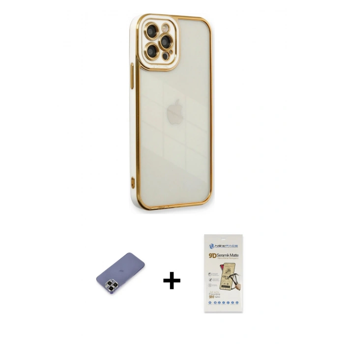 MARSİLYAN™- iPhone 12 Pro Max Kılıf Çekirdek Klasik Serisi - Siyah Mat Seramik Nano Ekran Koruyucu + Metal Kamera Lens Koruma Cam - GD