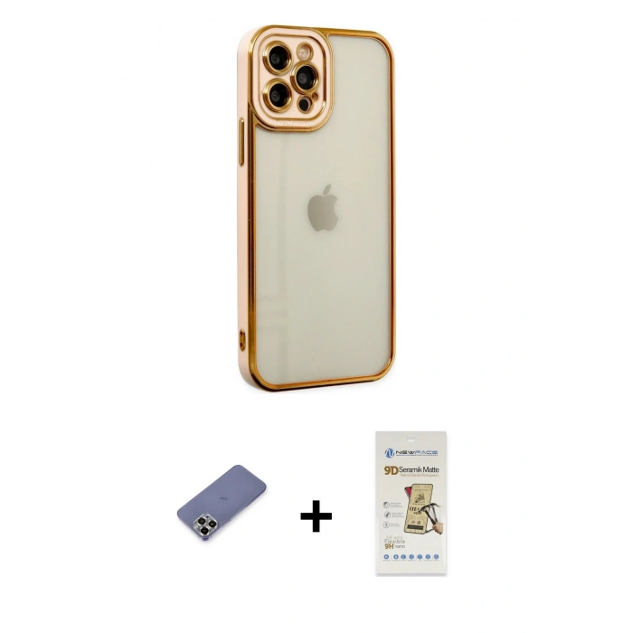 MARSİLYAN™- iPhone 12 Pro Max Kılıf Çekirdek Klasik Serisi - Siyah Mat Seramik Nano Ekran Koruyucu + Metal Kamera Lens Koruma Cam - GD