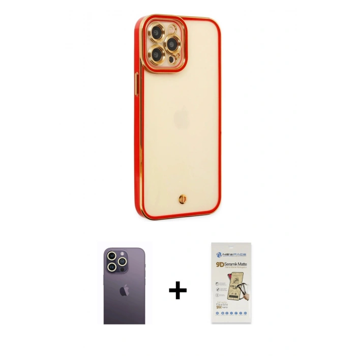 MARSİLYAN™- iPhone 12 Pro Max Kılıf Çekirdek Klasik Serisi - Siyah Mat Seramik Nano Ekran Koruyucu + Neon Fosforlu Kamera Lens - BZ