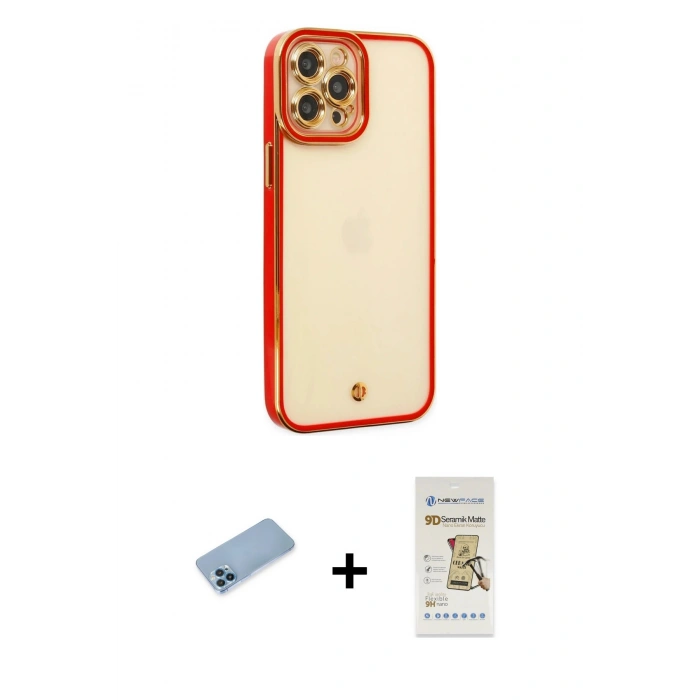 MARSİLYAN™- iPhone 12 Pro Max Kılıf Çekirdek Klasik Serisi - Siyah Mat Seramik Nano Ekran Koruyucu + Shine Kamera Lens Koruma Cam - MI