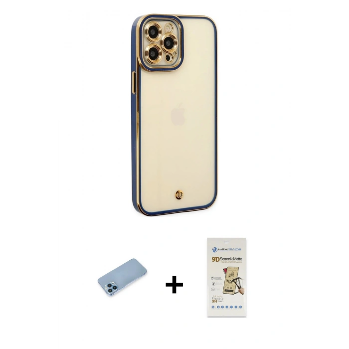 MARSİLYAN™- iPhone 12 Pro Max Kılıf Çekirdek Klasik Serisi - Siyah Mat Seramik Nano Ekran Koruyucu + Shine Kamera Lens Koruma Cam - MI