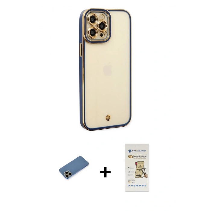 MARSİLYAN™- iPhone 12 Pro Max Kılıf Çekirdek Klasik Serisi - Siyah Mat Seramik Nano Ekran Koruyucu + Shine Kamera Lens Koruma Cam - GD