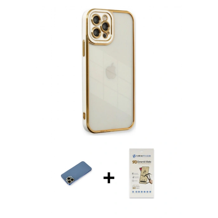 MARSİLYAN™- iPhone 12 Pro Max Kılıf Çekirdek Klasik Serisi - Siyah Mat Seramik Nano Ekran Koruyucu + Shine Kamera Lens Koruma Cam - GD