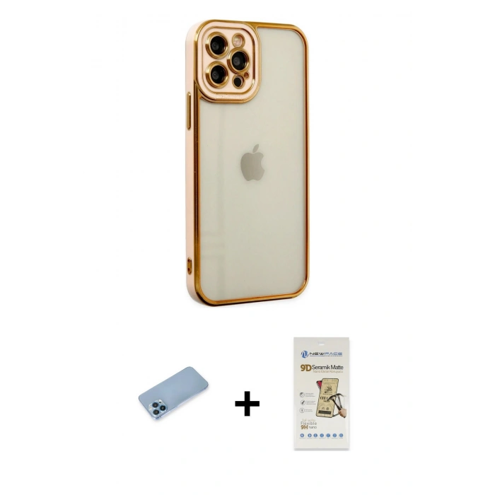 MARSİLYAN™- iPhone 12 Pro Max Kılıf Çekirdek Klasik Serisi - Siyah Mat Seramik Nano Ekran Koruyucu + Shine Kamera Lens Koruma Cam - MI