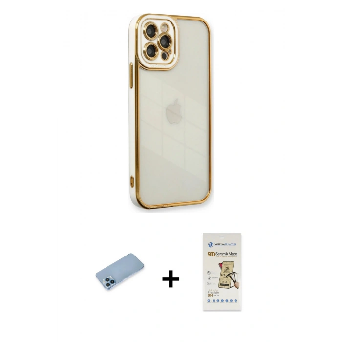 MARSİLYAN™- iPhone 12 Pro Max Kılıf Çekirdek Klasik Serisi - Siyah Mat Seramik Nano Ekran Koruyucu + Shine Kamera Lens Koruma Cam - MI