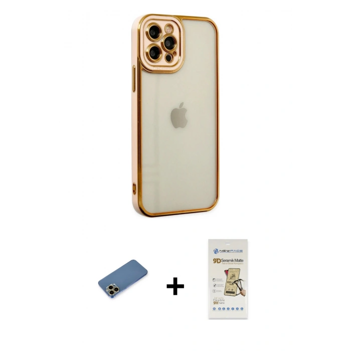 MARSİLYAN™- iPhone 12 Pro Max Kılıf Çekirdek Klasik Serisi - Siyah Mat Seramik Nano Ekran Koruyucu + Shine Kamera Lens Koruma Cam - GD