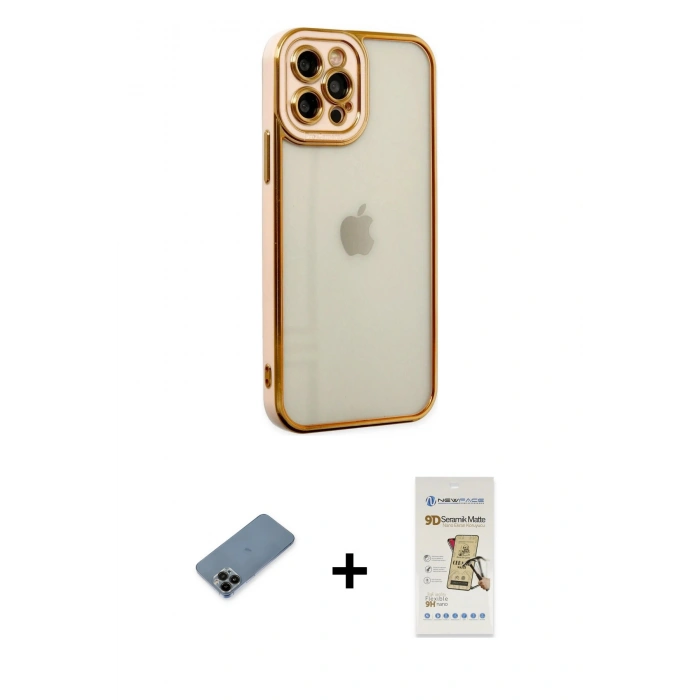 MARSİLYAN™- iPhone 12 Pro Max Kılıf Çekirdek Klasik Serisi - Siyah Mat Seramik Nano Ekran Koruyucu + Siyah Shine Kamera Lens Koruma Cam