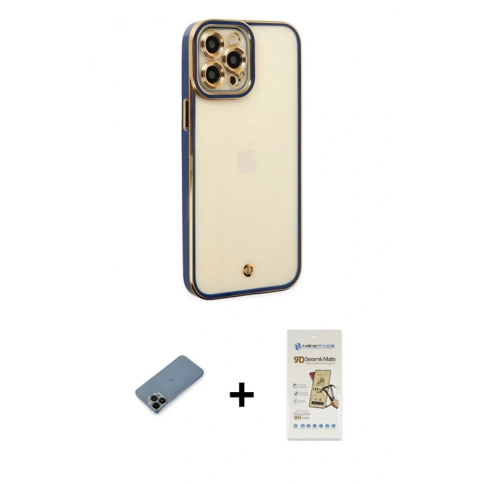 MARSİLYAN™- iPhone 12 Pro Max Kılıf Çekirdek Klasik Serisi - Siyah Mat Seramik Nano Ekran Koruyucu + Siyah Shine Kamera Lens Koruma Cam