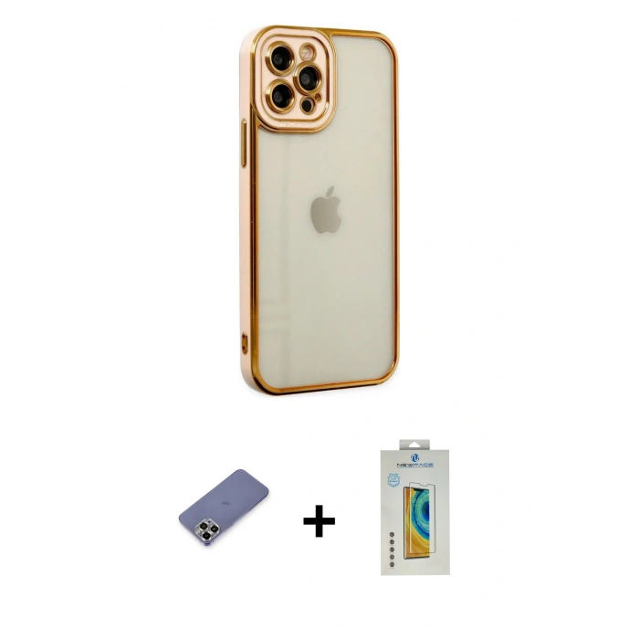 MARSİLYAN™- iPhone 12 Pro Max Kılıf Çekirdek Klasik Serisi - Siyah Polymer Nano Ekran Koruyucu + Metal Kamera Lens Koruma Cam - GD