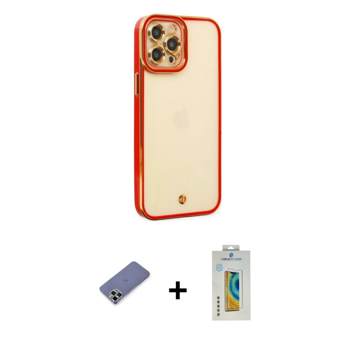 MARSİLYAN™- iPhone 12 Pro Max Kılıf Çekirdek Klasik Serisi - Siyah Polymer Nano Ekran Koruyucu + Metal Kamera Lens Koruma Cam - GD