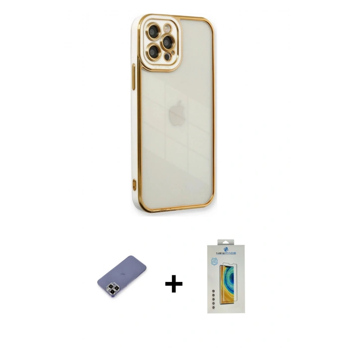 MARSİLYAN™- iPhone 12 Pro Max Kılıf Çekirdek Klasik Serisi - Siyah Polymer Nano Ekran Koruyucu + Metal Kamera Lens Koruma Cam - GD