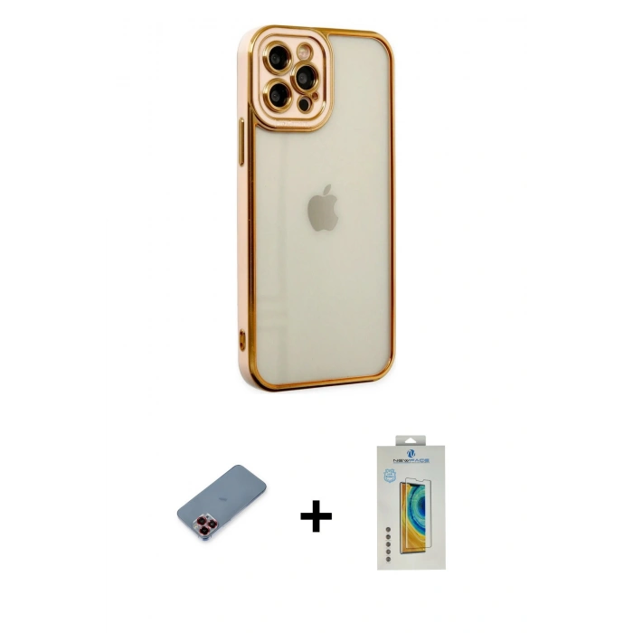 MARSİLYAN™- iPhone 12 Pro Max Kılıf Çekirdek Klasik Serisi - Siyah Polymer Nano Ekran Koruyucu + Metal Kamera Lens Koruma Cam - KI