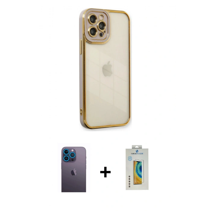 MARSİLYAN™- iPhone 12 Pro Max Kılıf Çekirdek Klasik Serisi - Siyah Polymer Nano Ekran Koruyucu + Neon Fosforlu Kamera Lens - MI