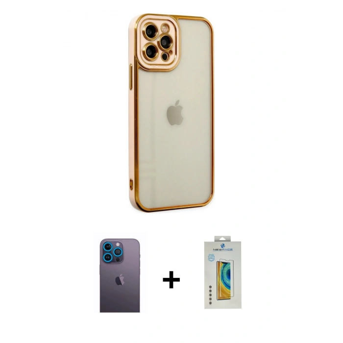 MARSİLYAN™- iPhone 12 Pro Max Kılıf Çekirdek Klasik Serisi - Siyah Polymer Nano Ekran Koruyucu + Neon Fosforlu Kamera Lens - MI