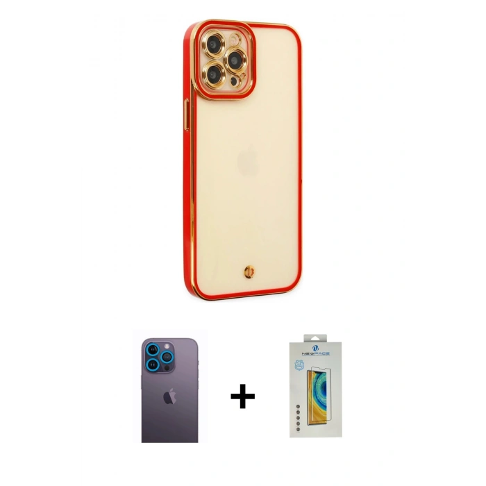 MARSİLYAN™- iPhone 12 Pro Max Kılıf Çekirdek Klasik Serisi - Siyah Polymer Nano Ekran Koruyucu + Neon Fosforlu Kamera Lens - MI