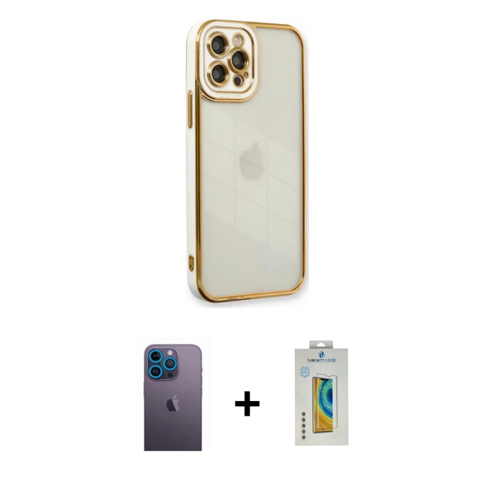 MARSİLYAN™- iPhone 12 Pro Max Kılıf Çekirdek Klasik Serisi - Siyah Polymer Nano Ekran Koruyucu + Neon Fosforlu Kamera Lens - MI