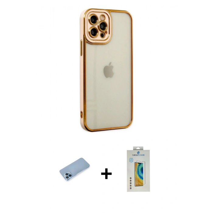 MARSİLYAN™- iPhone 12 Pro Max Kılıf Çekirdek Klasik Serisi - Siyah Polymer Nano Ekran Koruyucu + Shine Kamera Lens Koruma Cam - MI