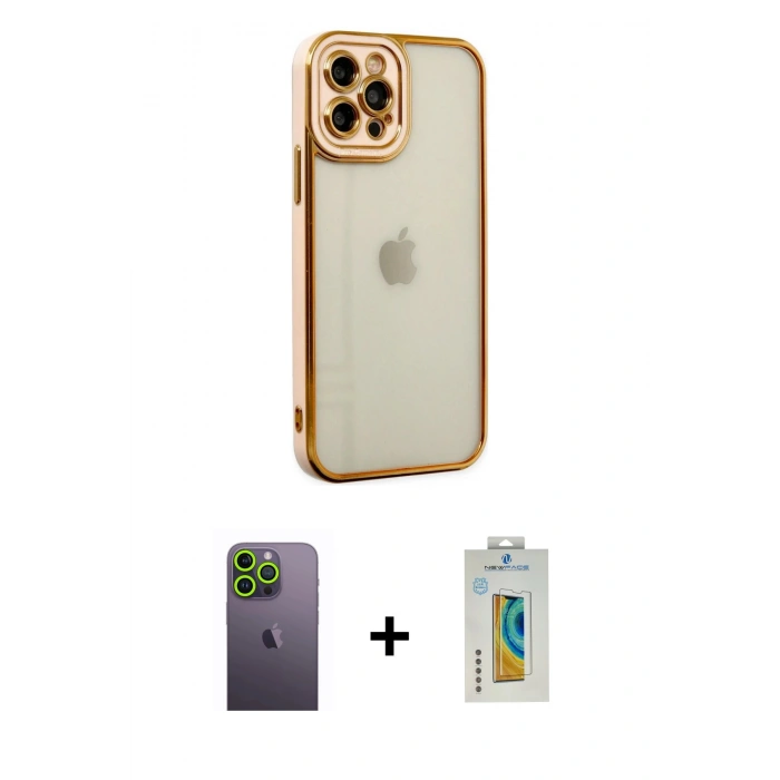 MARSİLYAN™- iPhone 12 Pro Max Kılıf Çekirdek Klasik Serisi - Siyah Polymer Nano Ekran Koruyucu + Neon Fosforlu Kamera Lens - YL
