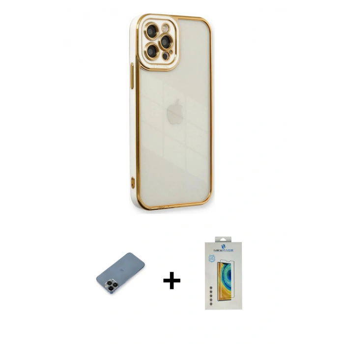 MARSİLYAN™- iPhone 12 Pro Max Kılıf Çekirdek Klasik Serisi - Siyah Polymer Nano Ekran Koruyucu + Shine Kamera Lens Koruma Cam - SH